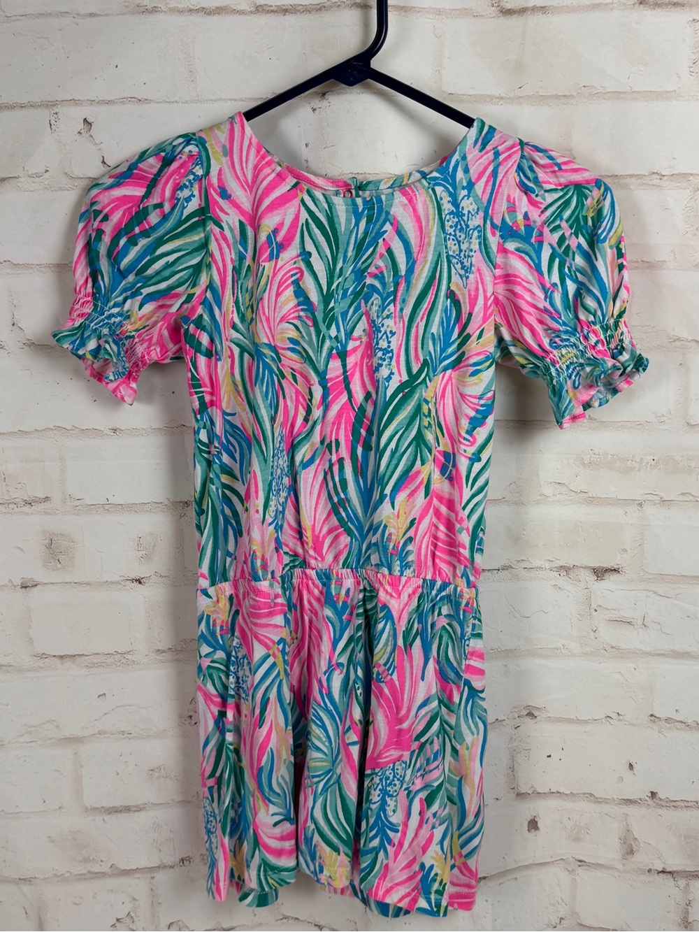Girls Lilly Pulitzer Mini Adley Romper in Sea Turtle Soiree Print Size 6-7